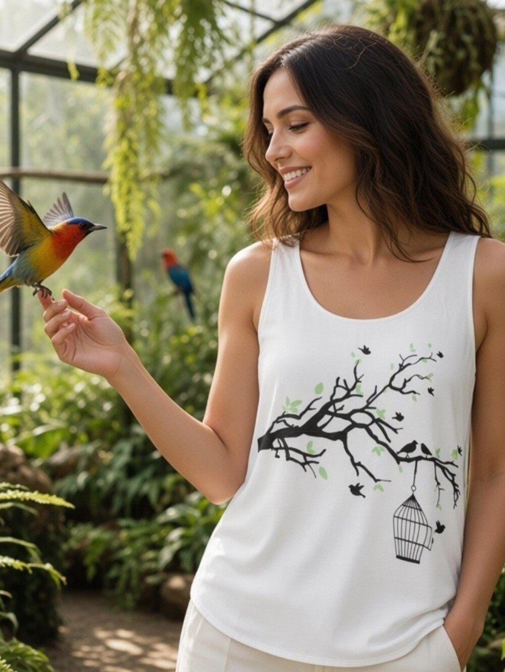 L.A Soul Women’s Size Medium Birdcage & Flying Bird Graphic Print Muscle T-Shirt